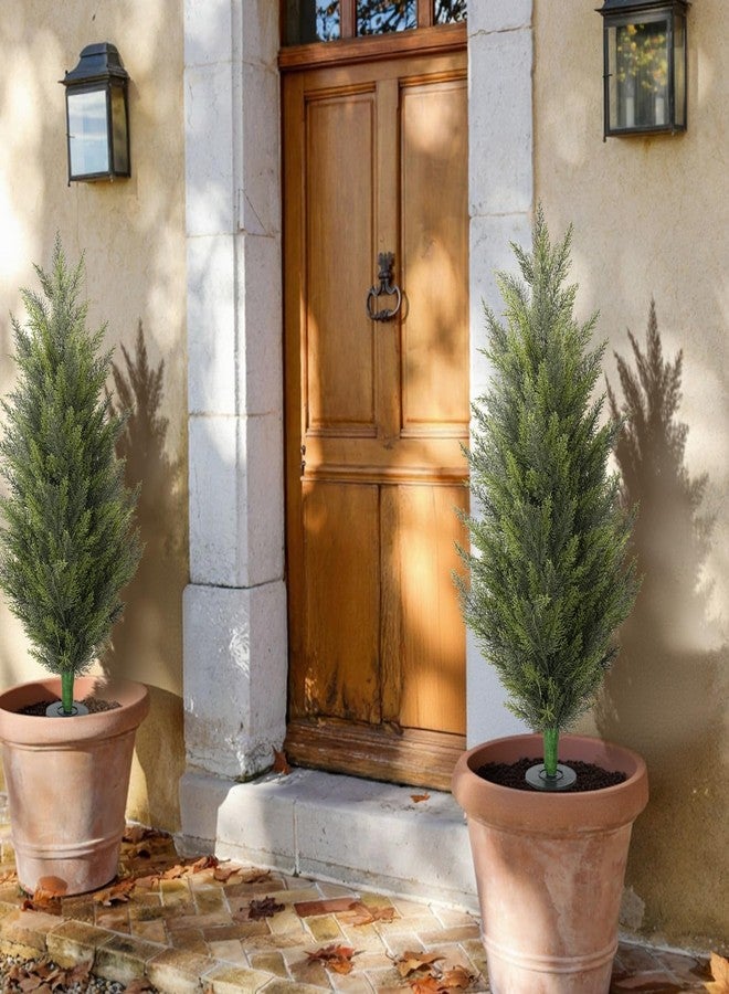 MHMJON 3.6FT Fake Topiary Trees Artificial Outdoor 2 Pcs Faux Cedar Tree UV Resistant Shrubs for Outdoor Patio, Porch, Garden Indoor Planters Home Decoration - Image 2